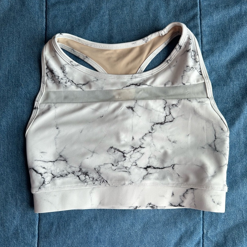 BuffBunny women’s size small white marble print sports bra